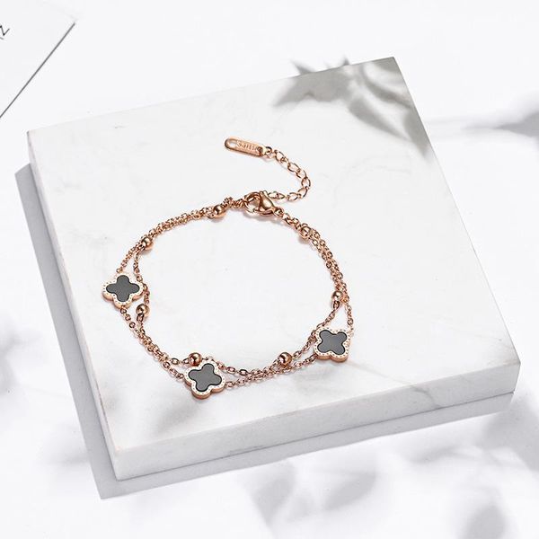 link, chain ms clovers titanium steel bracelet temperament female students of contracted classic, Black
link, chain ms clovers titanium steel bracelet temperament female students of contracted classic, Black