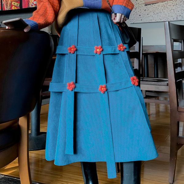 spring autumn vintage women elastic waist blue spliced pathwork appliques floral over knee loose a-line skirt 8y209 210510, Black
spring autumn vintage women elastic waist blue spliced pathwork appliques floral over knee loose a-line skirt 8y209 210510, Black