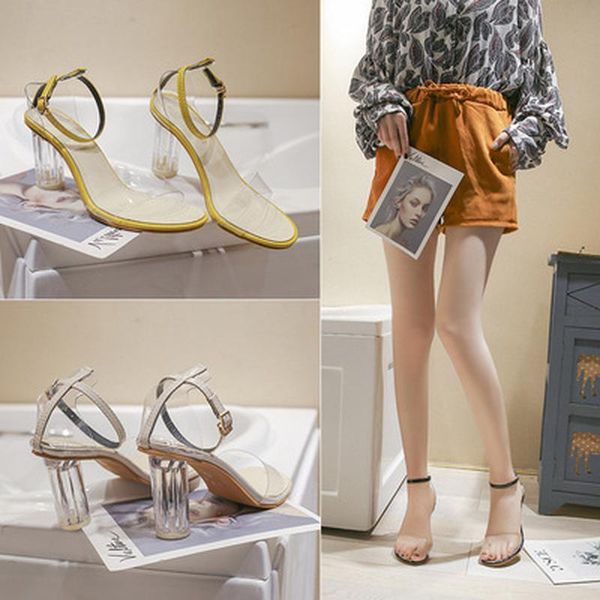 sandals transparent female summer style open toe word buckle thick heel fairy crystal high shoes, Black
sandals transparent female summer style open toe word buckle thick heel fairy crystal high shoes, Black