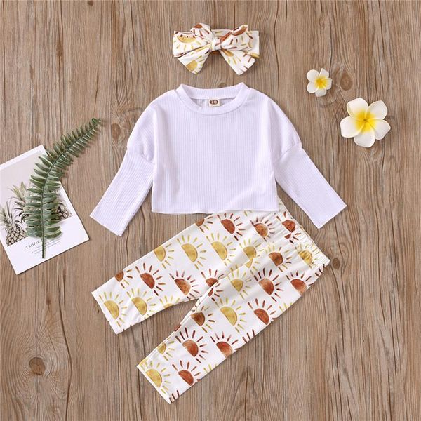 clothing sets girls' suit for children's baby kids round neck solid color long-sleeved t-shirt printed trousers headband three-pie, White
clothing sets girls' suit for children's baby kids round neck solid color long-sleeved t-shirt printed trousers headband three-pie, White