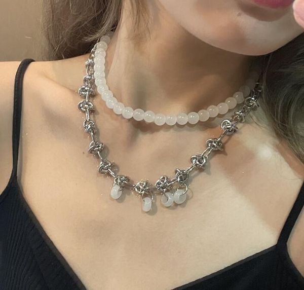 pendant necklaces japanese korean design white aventurine chain splicing clavicle winding double layered women necklace, Silver
pendant necklaces japanese korean design white aventurine chain splicing clavicle winding double layered women necklace, Silver
