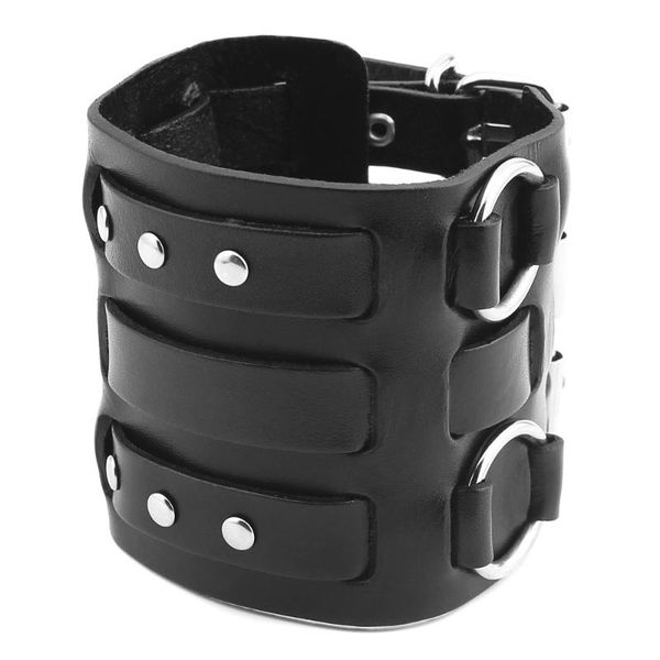 mens leather wide triple strap cuff wrap gauntlet wristband buckle fastening arm armor bangle, Black
mens leather wide triple strap cuff wrap gauntlet wristband buckle fastening arm armor bangle, Black