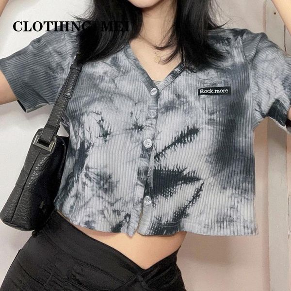 women's t-shirt women short sleeve t-shirts tie dye vintage crop korean style design single breasted streetwear casual trendy hip hop, White
women's t-shirt women short sleeve t-shirts tie dye vintage crop korean style design single breasted streetwear casual trendy hip hop, White