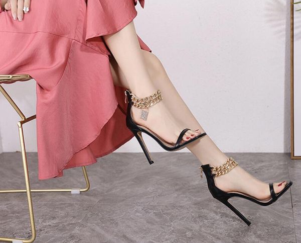 temperament rhinestone chain sandals open toe large size female stiletto heels, Black
temperament rhinestone chain sandals open toe large size female stiletto heels, Black