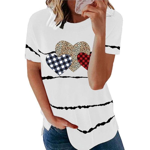 women's t-shirt fashion casual striped love leopard print short sleeve top, White
women's t-shirt fashion casual striped love leopard print short sleeve top, White