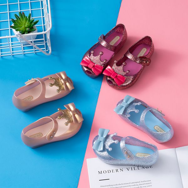 mini dd 2021 new girl jelly sandals crown summer soft sandals melissa children cute sandals beach shoes toddler shoes dd001, Black;red
