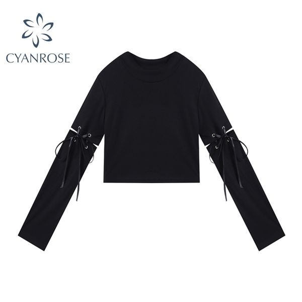 long sleeve split drawstring lace-up crop t shirt streetwear bar gothic punk black tees mujer crewneck 210515, White
long sleeve split drawstring lace-up crop t shirt streetwear bar gothic punk black tees mujer crewneck 210515, White