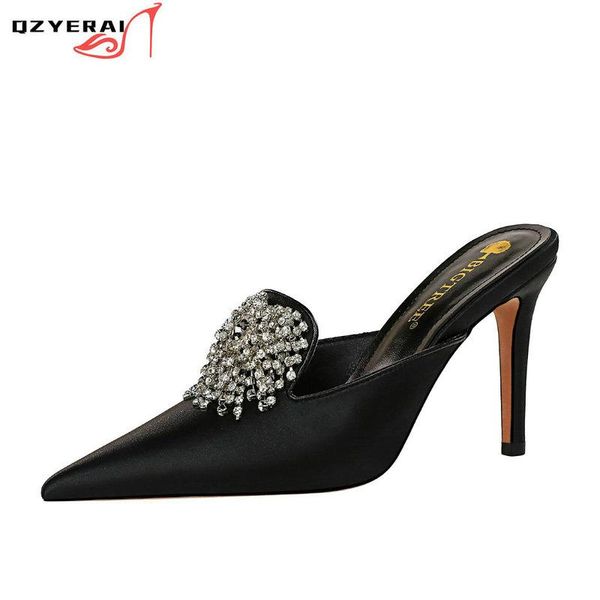 slippers 2021 european summer women high heels indoor outdoor party wedding shoes pointed sexy, Black
