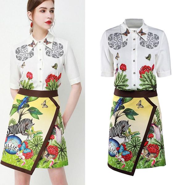 two piece dress 2 pcs runway designer suit set women's retro summer shirts blouse print + vintage cut party skirt suits ns235, White
two piece dress 2 pcs runway designer suit set women's retro summer shirts blouse print + vintage cut party skirt suits ns235, White
