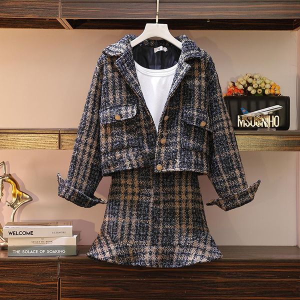 women's tracksuits jsxdhk autumn plus size tweed 2 piece set women gold single breasted plaid short jacket coat + ladies ruffles mini s, Gray
women's tracksuits jsxdhk autumn plus size tweed 2 piece set women gold single breasted plaid short jacket coat + ladies ruffles mini s, Gray