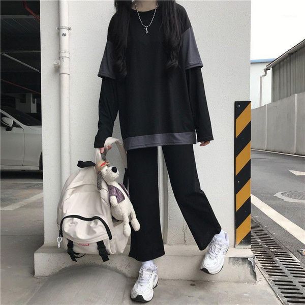 women's suit korean version loose fake two-piece long-sleeved t-shirt + fashion casual wide-leg pants women clothes tracksuits, Gray
women's suit korean version loose fake two-piece long-sleeved t-shirt + fashion casual wide-leg pants women clothes tracksuits, Gray
