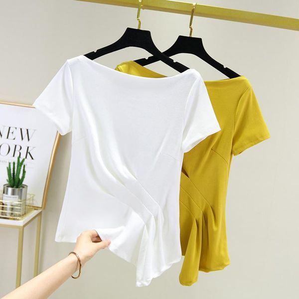 women's t-shirt summer 2021 korean slash neck irregular slim t shirt women white cotton tee femme fashion short sleeve solid tshirt
women's t-shirt summer 2021 korean slash neck irregular slim t shirt women white cotton tee femme fashion short sleeve solid tshirt