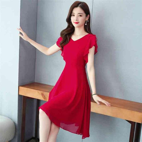 korean style summer women's chiffon v neck solid color dress casual petal sleeve female a line party 210507, Black;gray
korean style summer women's chiffon v neck solid color dress casual petal sleeve female a line party 210507, Black;gray