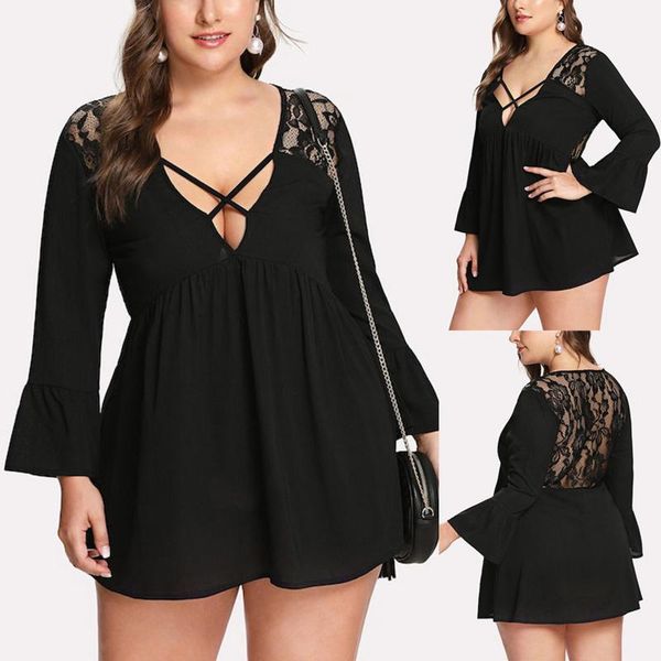 casual dresses elegant dress vestidos fashion womens solid plus size cross bandage v-neck lace flare sleeve mini, Black;gray
casual dresses elegant dress vestidos fashion womens solid plus size cross bandage v-neck lace flare sleeve mini, Black;gray