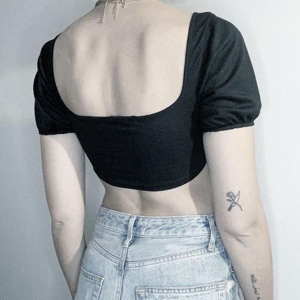 women's t-shirt fashion 2021 summer high street designer hipster thin irregular navel square collar, White
women's t-shirt fashion 2021 summer high street designer hipster thin irregular navel square collar, White