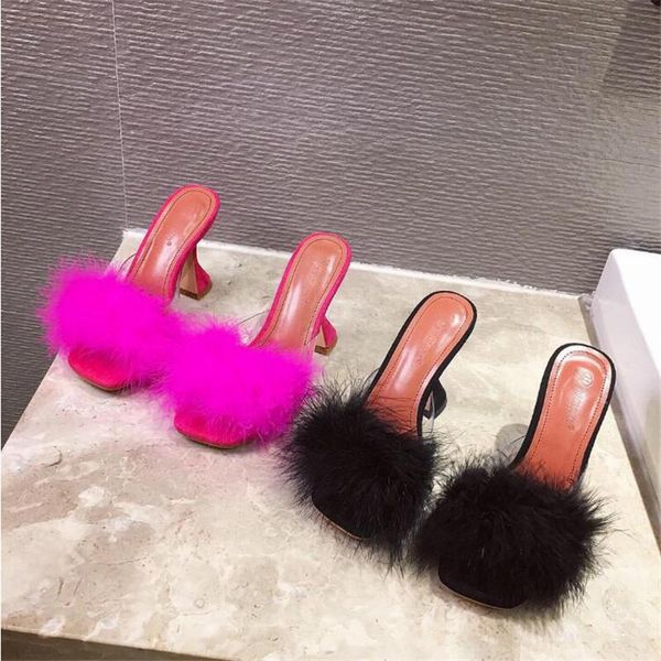 woman summer mules slippers feather pvc transparent high heels fur sandals peep toe spike heel ladies slides shoes, Black
woman summer mules slippers feather pvc transparent high heels fur sandals peep toe spike heel ladies slides shoes, Black