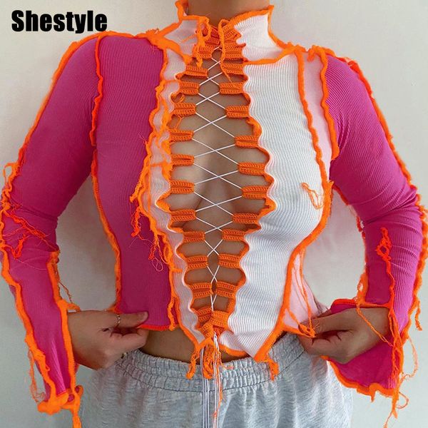 shestyle criss-cross turtleneck t shirts autumn women patchwork tassel long sleeve rib hollow out crop trendy teesby, Black;white
shestyle criss-cross turtleneck t shirts autumn women patchwork tassel long sleeve rib hollow out crop trendy teesby, Black;white