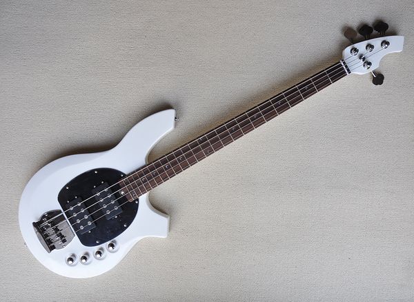 4 strings white electric bass guitar with 24 frets,active circuit,rosewood fretboard,black pickguard
4 strings white electric bass guitar with 24 frets,active circuit,rosewood fretboard,black pickguard