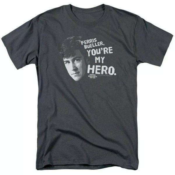 ferris bueller's day off my hero t shirt mens licensed 80s movie tee charcoal, White;black
ferris bueller's day off my hero t shirt mens licensed 80s movie tee charcoal, White;black