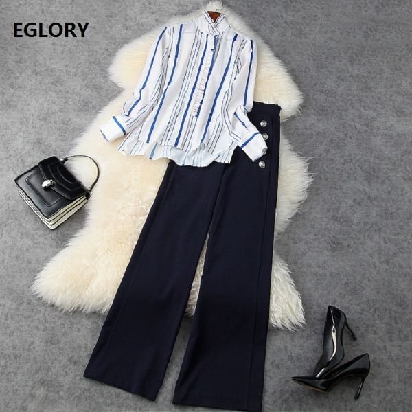 skirts women's set spring summer pant suit ladies striped print shirts+buttons deco wide leg long pant sets female, Black
skirts women's set spring summer pant suit ladies striped print shirts+buttons deco wide leg long pant sets female, Black
