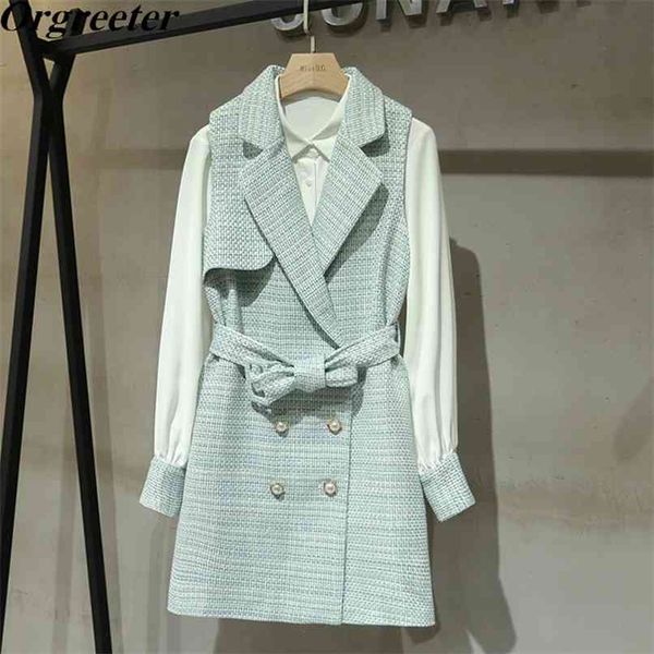 elegant ol tweed dress 2 piece set fall winter long chiffon shirt + notched collar double-breasted sashes vest 210602, Black;gray
elegant ol tweed dress 2 piece set fall winter long chiffon shirt + notched collar double-breasted sashes vest 210602, Black;gray