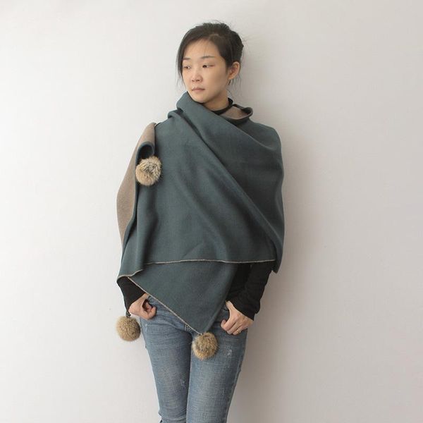 scarves winter women scarf solid color plain cashmere with fur pom lady thick warm blanket shawl wraps double sides, Blue;gray
scarves winter women scarf solid color plain cashmere with fur pom lady thick warm blanket shawl wraps double sides, Blue;gray