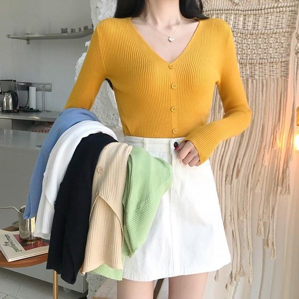 women's sweaters pullover office lady autumn spring 2021 v-neck solid color button long-sleeved sweater knislim women kni816b, White;black
women's sweaters pullover office lady autumn spring 2021 v-neck solid color button long-sleeved sweater knislim women kni816b, White;black