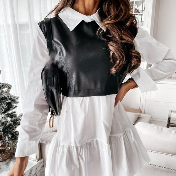 pu leather women dress patchwork womens mini shirt long sleeve plaid a line female dresses spring casual lady vestidos, Black;gray
pu leather women dress patchwork womens mini shirt long sleeve plaid a line female dresses spring casual lady vestidos, Black;gray