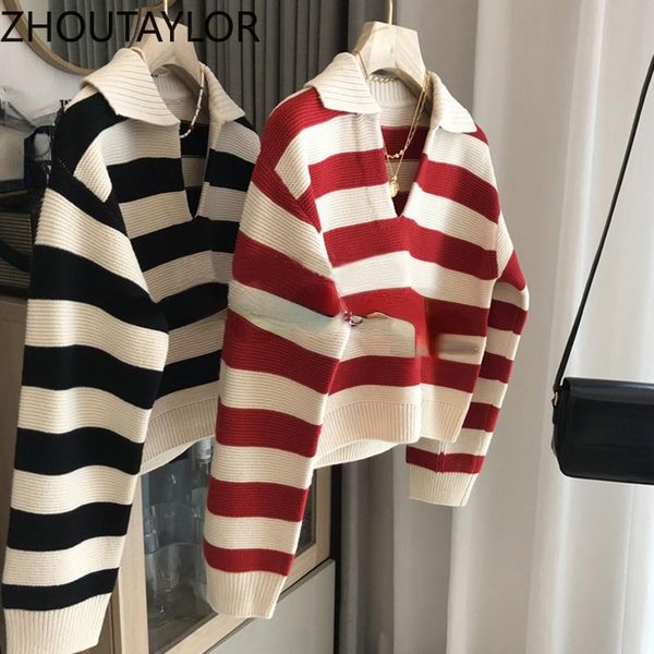 women's sweaters zhoutaylor woman short office lady turn-down female collar full sleeve striped slim fit femme pullovers s0881, White;black
women's sweaters zhoutaylor woman short office lady turn-down female collar full sleeve striped slim fit femme pullovers s0881, White;black