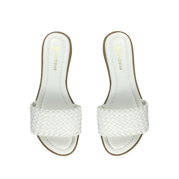 slippers summer woven women slip on slides fashion round toe flat casual ladies flip flops beach woman shoes white, Black