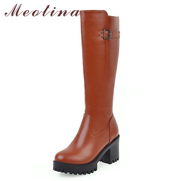 meotina knee-high boots women shoes buckle platform high heel boots lady zipper chunky heels long boots winter white black brown 210520
meotina knee-high boots women shoes buckle platform high heel boots lady zipper chunky heels long boots winter white black brown 210520