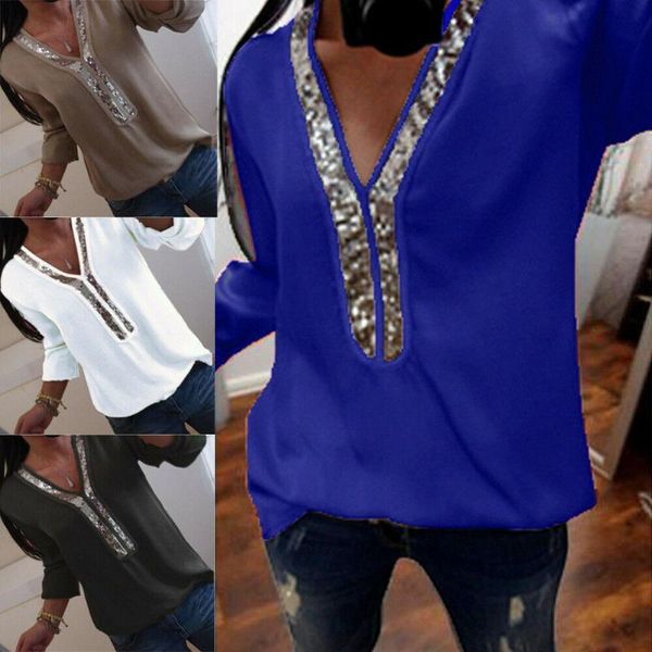 women's blouses & shirts plus size women sequin v-neck long sleeve summer clothes casual loose blouse, White
women's blouses & shirts plus size women sequin v-neck long sleeve summer clothes casual loose blouse, White