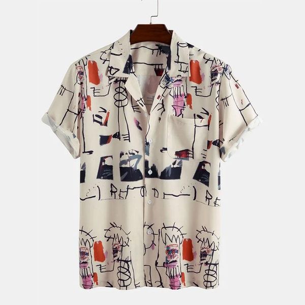 summer men's turn-down collar shirts abstract print sing breasted short sleeves loose casual, White;black
summer men's turn-down collar shirts abstract print sing breasted short sleeves loose casual, White;black