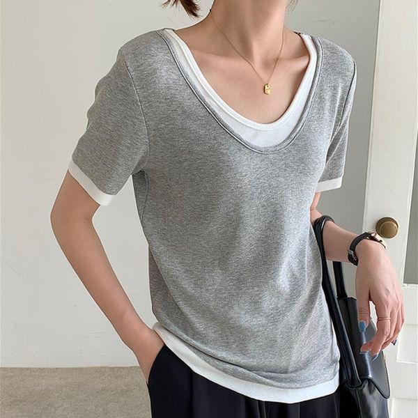 women summer t-shirt bottoming basic v-neck fake two pieces minimalist style korean wild white wholesale women's
women summer t-shirt bottoming basic v-neck fake two pieces minimalist style korean wild white wholesale women's