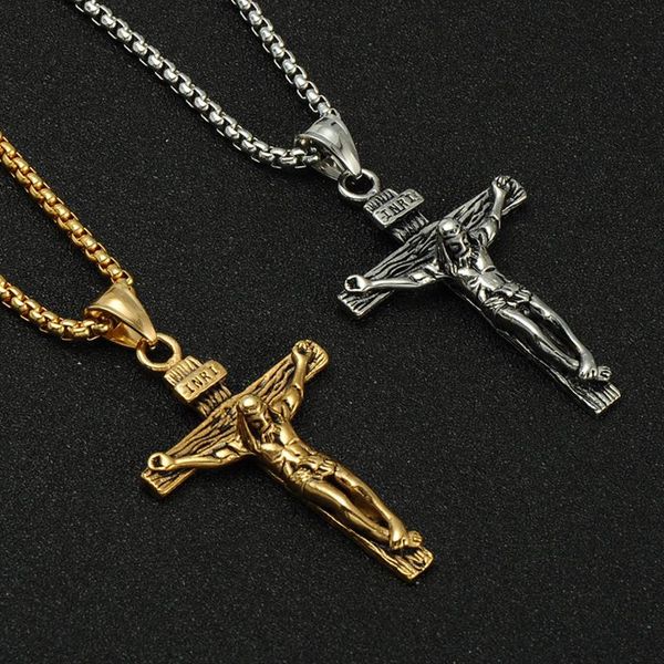 pendant necklaces stainless steel jewelry classic men gold color jesus cross pendants box chain, Silver
pendant necklaces stainless steel jewelry classic men gold color jesus cross pendants box chain, Silver