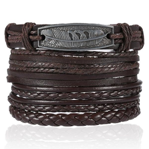 beaded, strands 2021 feather leaf leather bracelet alloy accessories multi-layer suit combination men's, Black
beaded, strands 2021 feather leaf leather bracelet alloy accessories multi-layer suit combination men's, Black