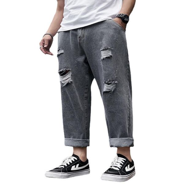 men's jeans denim trousers cropped ruined loose straight leg plus size men, Blue
men's jeans denim trousers cropped ruined loose straight leg plus size men, Blue