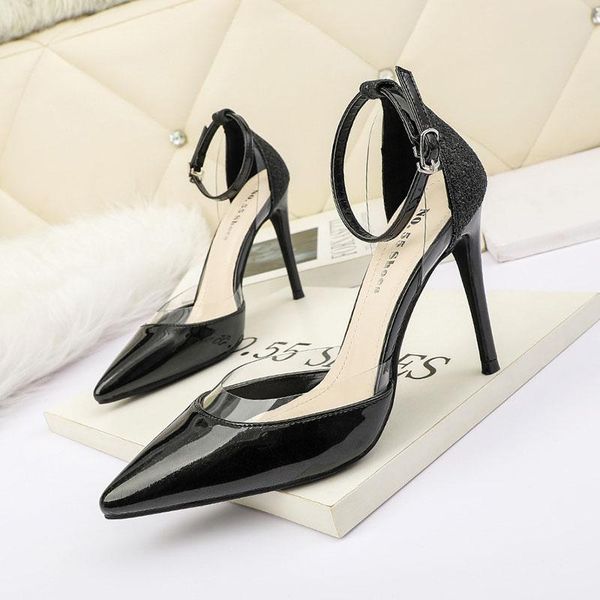 pointed toe clear patchwork woman pumps 10cm stiletto high heels shoes women sandalias transparent buckle strap talon femme dress, Black
pointed toe clear patchwork woman pumps 10cm stiletto high heels shoes women sandalias transparent buckle strap talon femme dress, Black