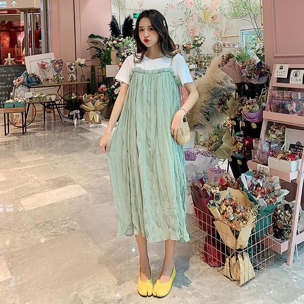 maternity dresses 9528# summer korean fashion sling dress + tees set large size loose clothes for pregnant women pleat chiffon pregnancy, White
maternity dresses 9528# summer korean fashion sling dress + tees set large size loose clothes for pregnant women pleat chiffon pregnancy, White