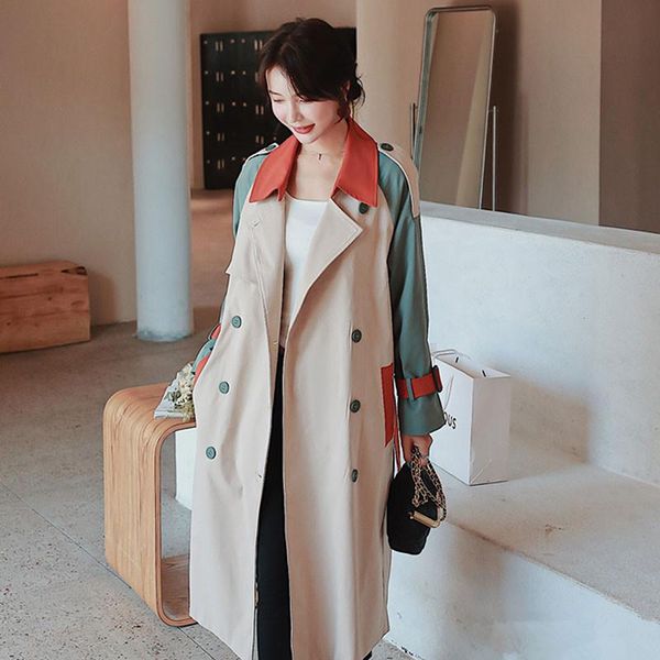 women's trench coats 2021 korean spring autumn fashion contrasting color patchwork coat women mid-length plus sashes streetwear female, Tan;black
women's trench coats 2021 korean spring autumn fashion contrasting color patchwork coat women mid-length plus sashes streetwear female, Tan;black