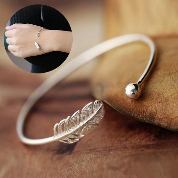 bangle women bracelet silver feather adjustable opening simplicity ball cuff jewelry accessories, Black
bangle women bracelet silver feather adjustable opening simplicity ball cuff jewelry accessories, Black