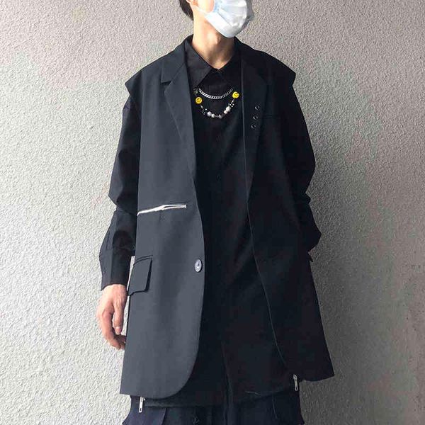 men's suits & blazers high street zipper pockets v neck vest men and women oversize black casual jacket without sleeves blazer loose hi, White;black
men's suits & blazers high street zipper pockets v neck vest men and women oversize black casual jacket without sleeves blazer loose hi, White;black