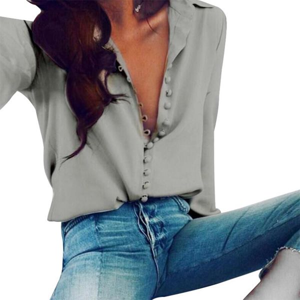 women's blouses & shirts summer solid color single breasted shirt women turn down collar casual long sleeve office work wear and, White
women's blouses & shirts summer solid color single breasted shirt women turn down collar casual long sleeve office work wear and, White