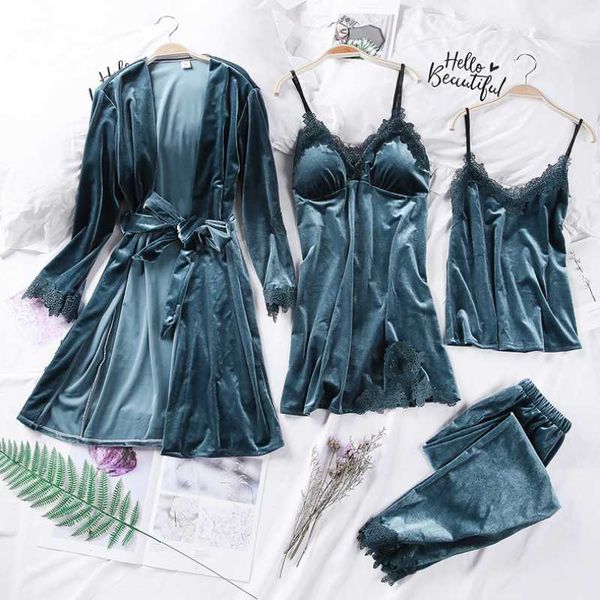 women's sleepwear 4pcs gold velvet pyjamas set women nightdress lace pajamas comfortable long sleeve nightgown home suit, Black;red
women's sleepwear 4pcs gold velvet pyjamas set women nightdress lace pajamas comfortable long sleeve nightgown home suit, Black;red