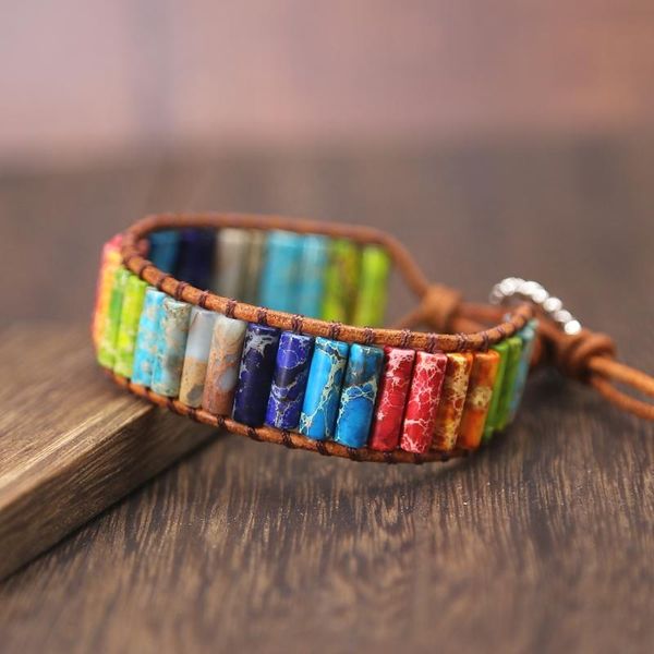 tennis chakra bracelet jewelry handmade multi color natural stone tube beads leather wrap couples bracelets gifts, Golden;silver
tennis chakra bracelet jewelry handmade multi color natural stone tube beads leather wrap couples bracelets gifts, Golden;silver