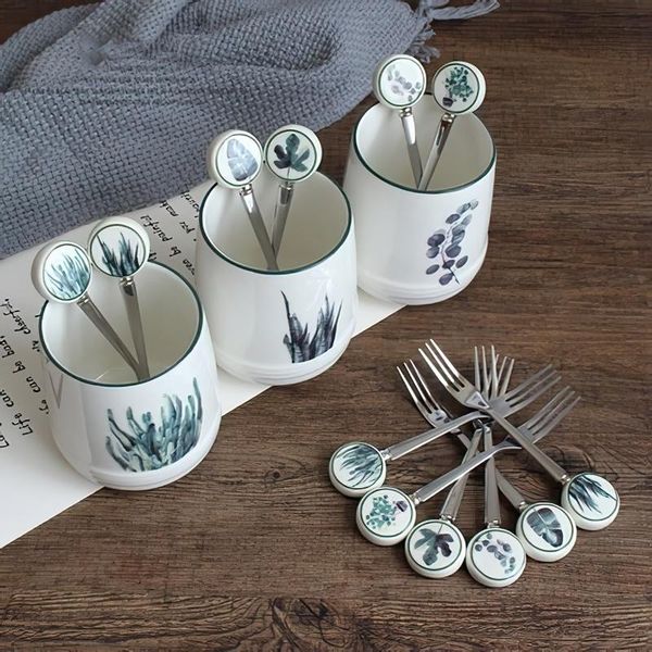 forks ceramic stainless steel cutlery set nordic green plant fork fruit dessert cake 6 piece home kitchen supplies
forks ceramic stainless steel cutlery set nordic green plant fork fruit dessert cake 6 piece home kitchen supplies