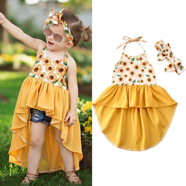 1-6y summer newborn baby girls dress+headband 2pcs sunflowers print sleeveless belt ruffles holiday outfits, White 
1-6y summer newborn baby girls dress+headband 2pcs sunflowers print sleeveless belt ruffles holiday outfits, White