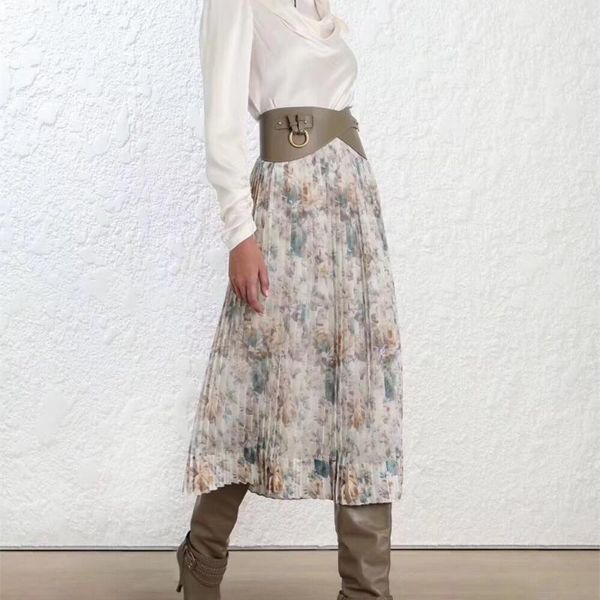 skirts women pearl faded floral print pleated fleeting folds skirt, Black 
skirts women pearl faded floral print pleated fleeting folds skirt, Black