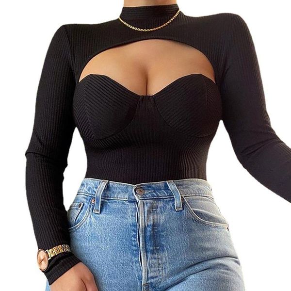 women's t-shirt hirigin fashion cutout rib knit low chest hollow long sleeve mock neck solid color slim fit t-shirts for ladies, White
women's t-shirt hirigin fashion cutout rib knit low chest hollow long sleeve mock neck solid color slim fit t-shirts for ladies, White
