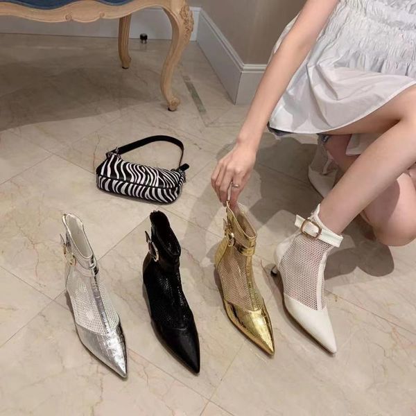 boots pointed toe women sandals summer ankle back zipper silver gold air mesh short woman size 35-39, Black
boots pointed toe women sandals summer ankle back zipper silver gold air mesh short woman size 35-39, Black